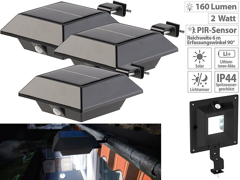 Beleuchtung LUNARTEC 3er-Set Solar-LED-Dachrinnenleuchten mit PIR-Sensor im Test, Bild 7