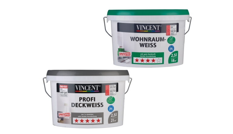 Serientest: Vincent Wohnraumweiss, Vincent Profi -Deckweiss, Bild 1 Innenfarben-Wand Vincent Wohnraumweiss, Vincent Profi -Deckweiss im Test , Bild 1